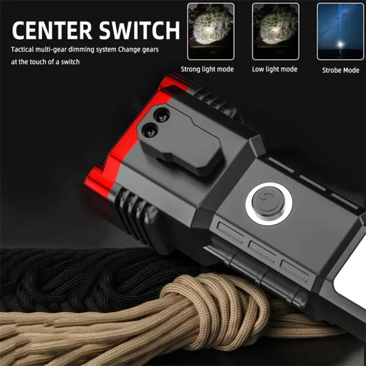 3-in-1 Tactical LED Flashlight | Power Bank & Safety Hammer (Random Color)