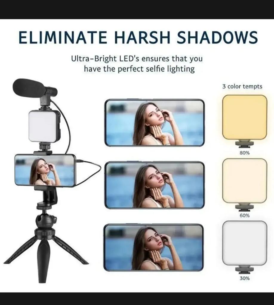 AY-49 Vlogging Kit with LED Light & Microphone