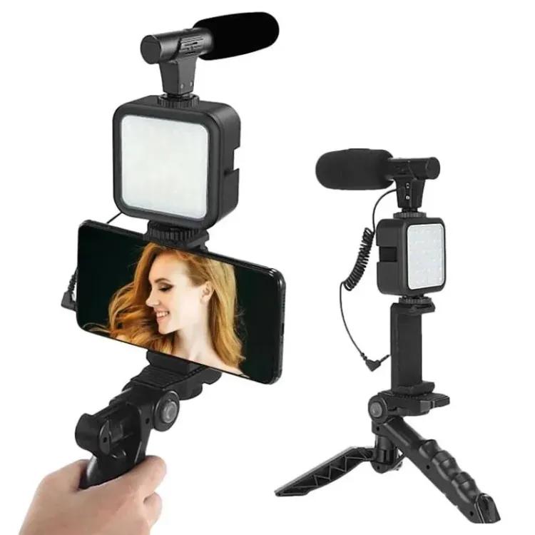 AY-49 Vlogging Kit with LED Light & Microphone
