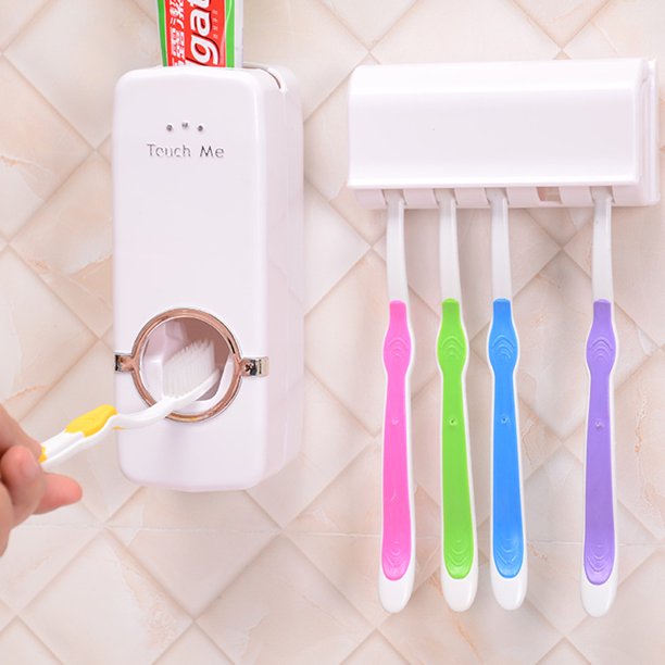 Automatic Toothpaste Dispenser & Squeezer with Toothbrush Holder