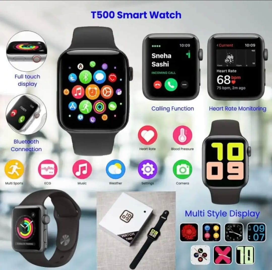 T500 Bluetooth Smart Watch | Fitness & Heart Rate Tracker (Random Color)