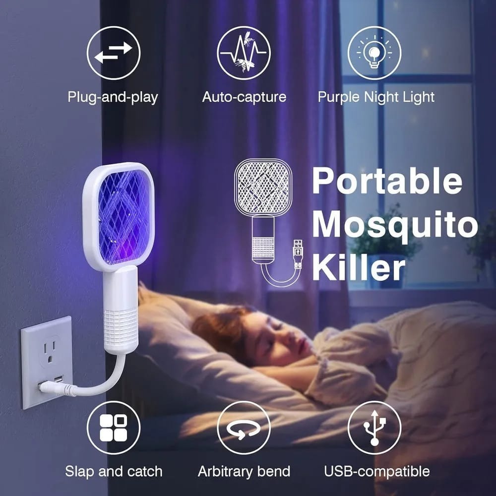 2-in-1 Electric Mosquito Racket & UV Insect Killer (Random Color)