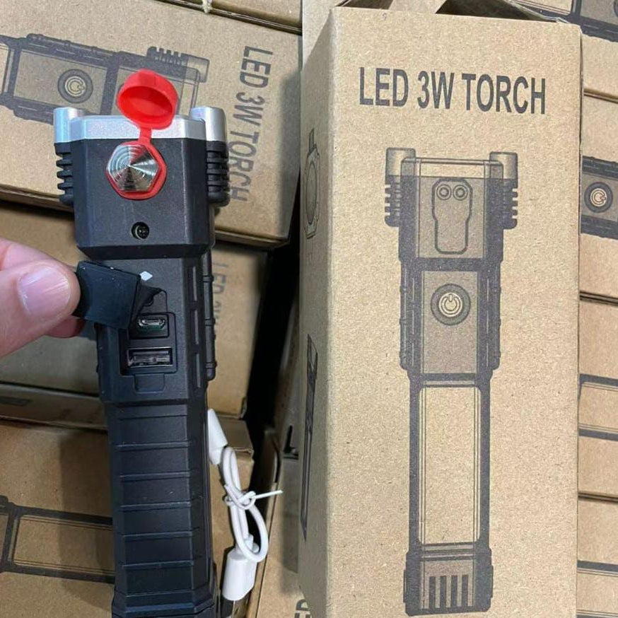 3-in-1 Tactical LED Flashlight | Power Bank & Safety Hammer (Random Color)