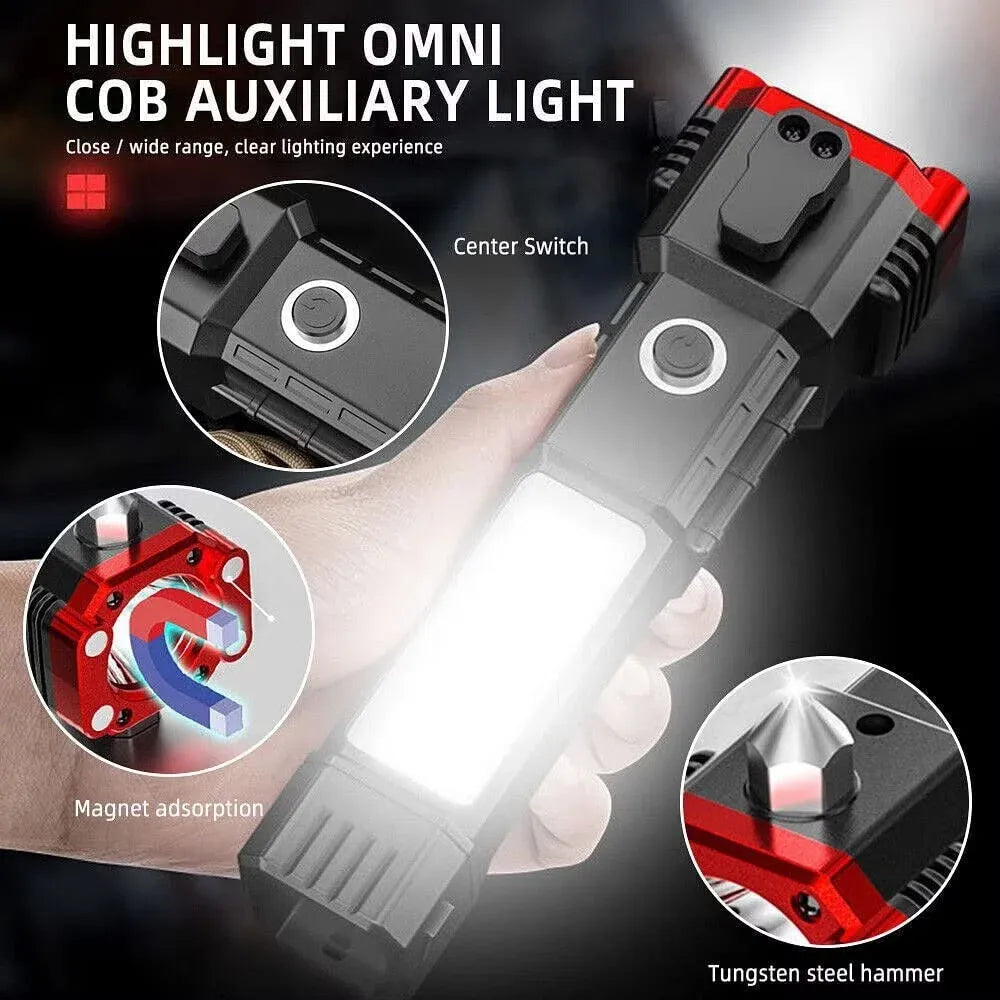 3-in-1 Tactical LED Flashlight | Power Bank & Safety Hammer (Random Color)