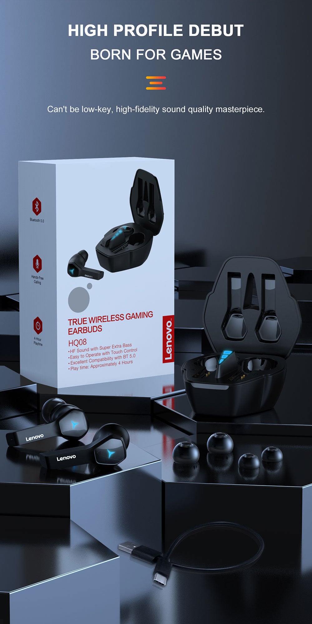 Lenovo HQ08 TWS Gaming Earbuds | Low Latency HiFi Sound