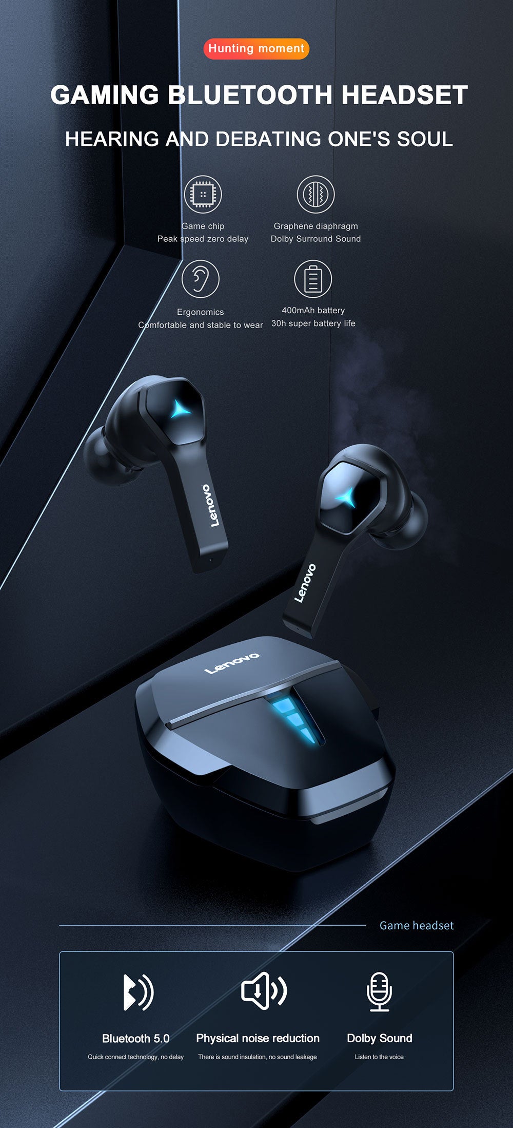 Lenovo HQ08 TWS Gaming Earbuds | Low Latency HiFi Sound
