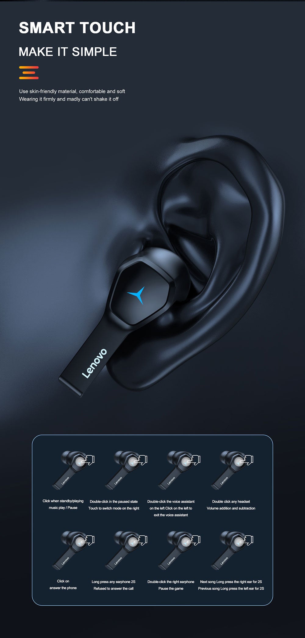 Lenovo HQ08 TWS Gaming Earbuds | Low Latency HiFi Sound