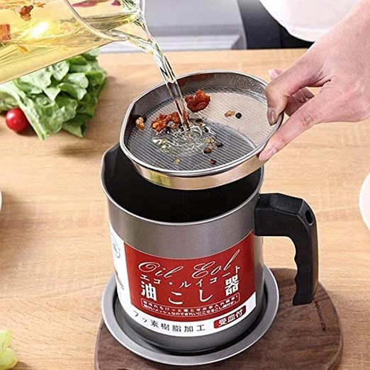 High Quality 1.4L Stainless Steel Oil Filter Pot & Kitchen Storage Container (Without Box)