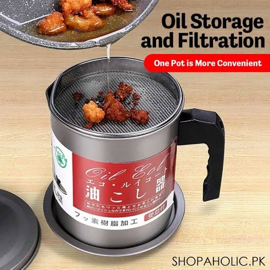 High Quality 1.4L Stainless Steel Oil Filter Pot & Kitchen Storage Container (Without Box)