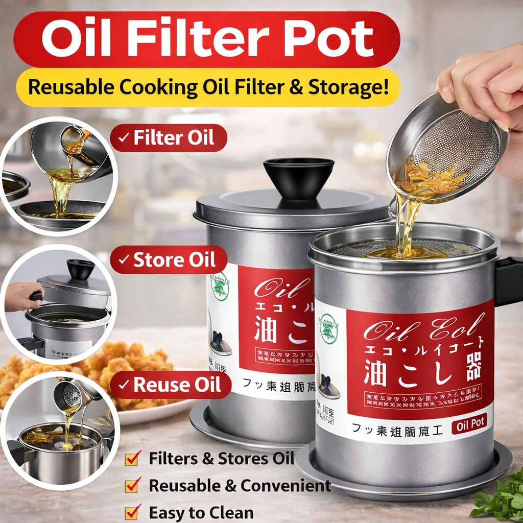 High Quality 1.4L Stainless Steel Oil Filter Pot & Kitchen Storage Container (Without Box)