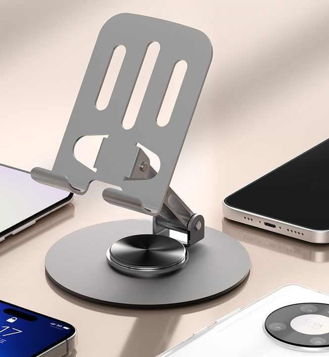 ZY034 Premium Adjustable Phone Stand | 360° Rotating Desktop Holder – Grey