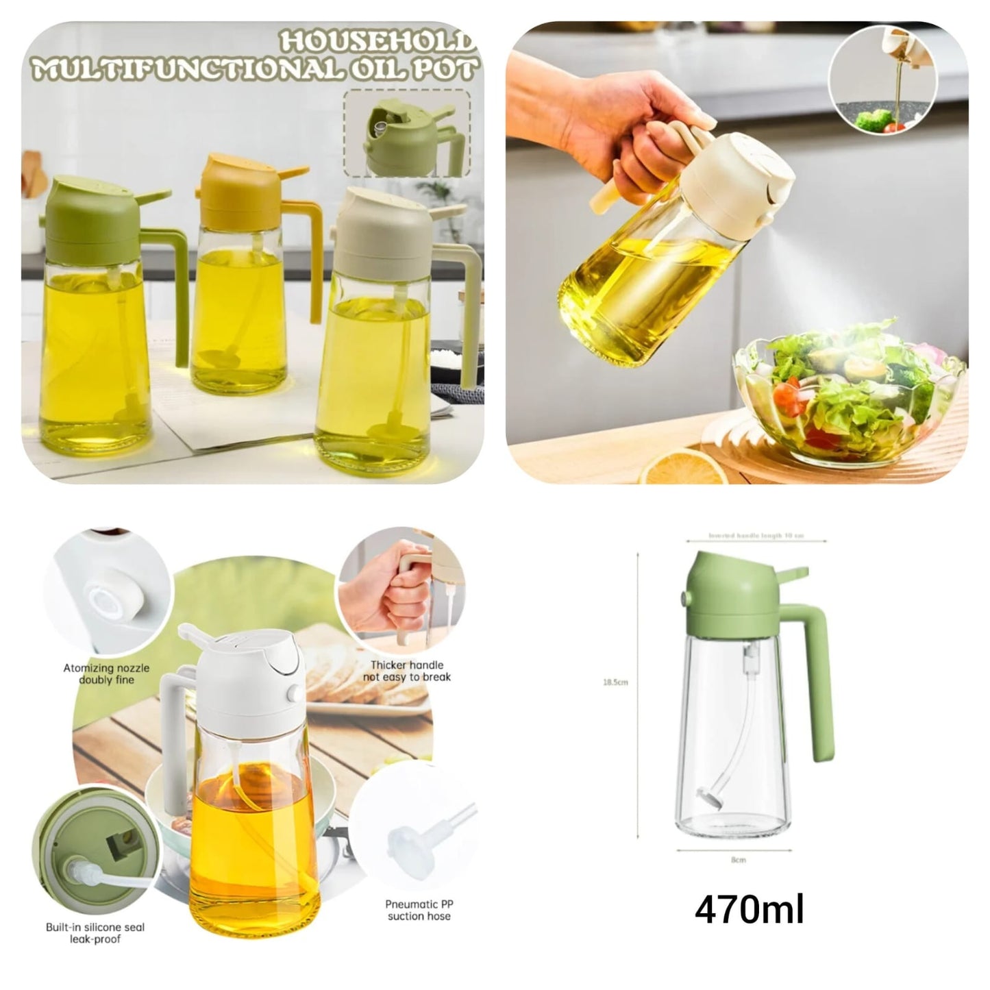 2-in-1 Oil Spray Bottle | Adjustable Mist & Pour Dispenser (Random Color)