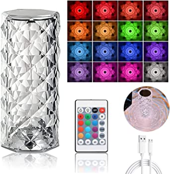 RGB Crystal Rose Diamond Table Lamp with Remote (16 Colors & Touch Control)