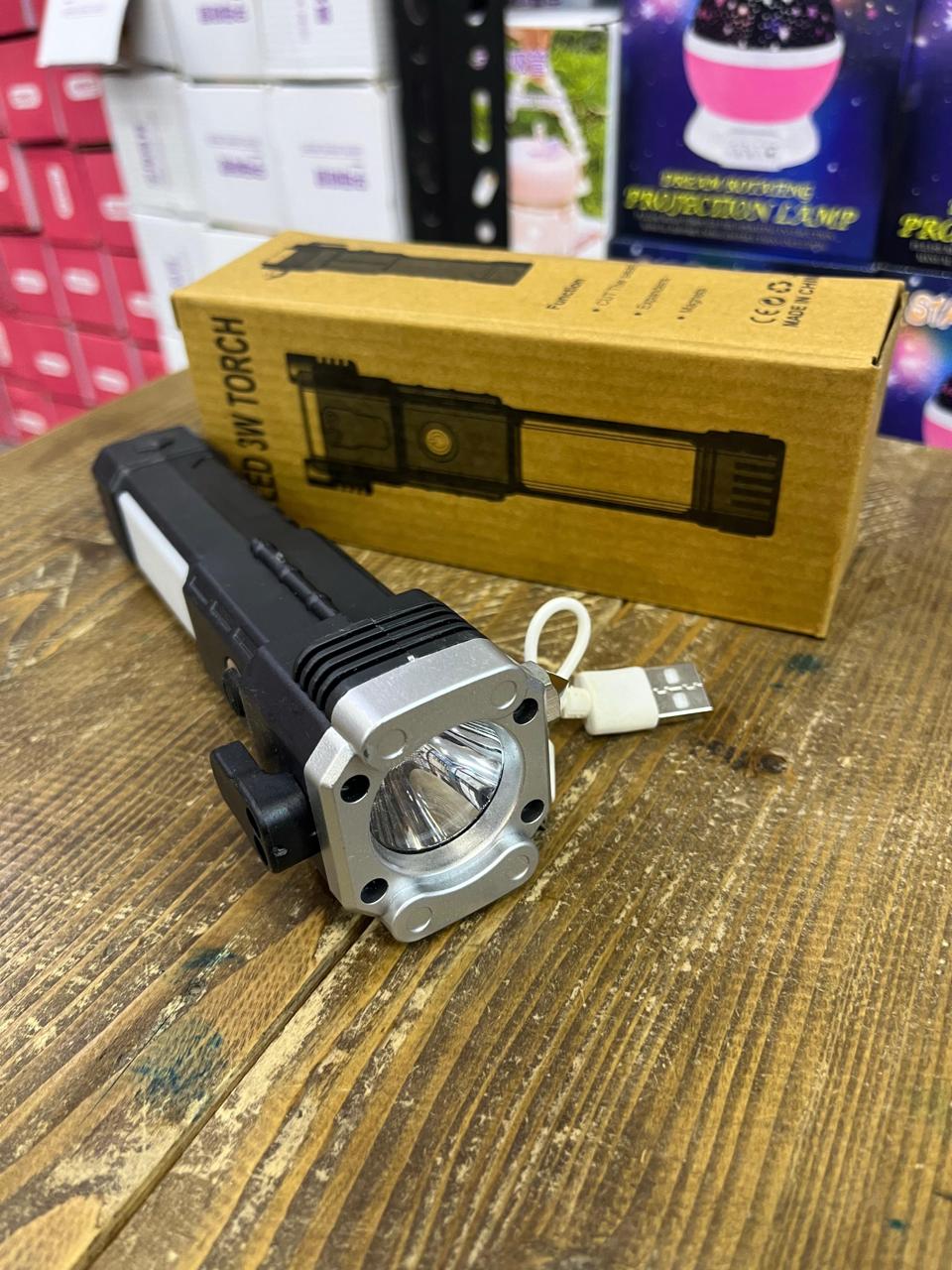 3-in-1 Tactical LED Flashlight | Power Bank & Safety Hammer (Random Color)