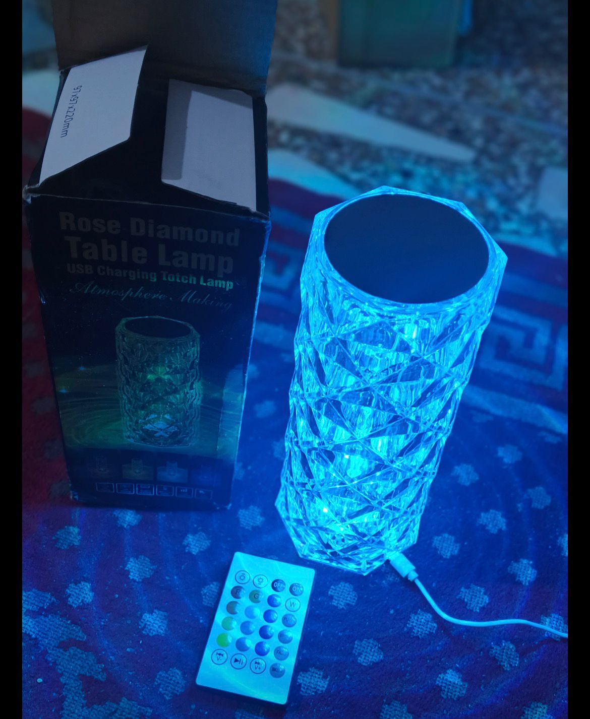RGB Crystal Rose Diamond Table Lamp with Remote (16 Colors & Touch Control)
