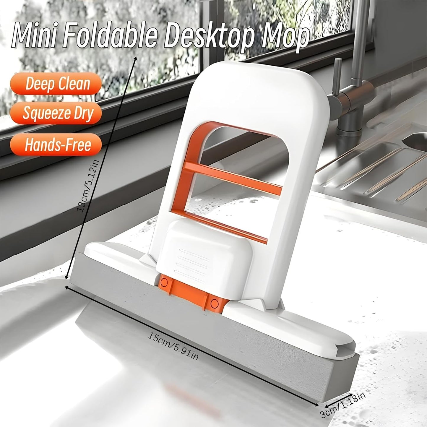 Portable Mini Foldable Desktop Mop – Hands-Free Squeeze Sponge Cleaner