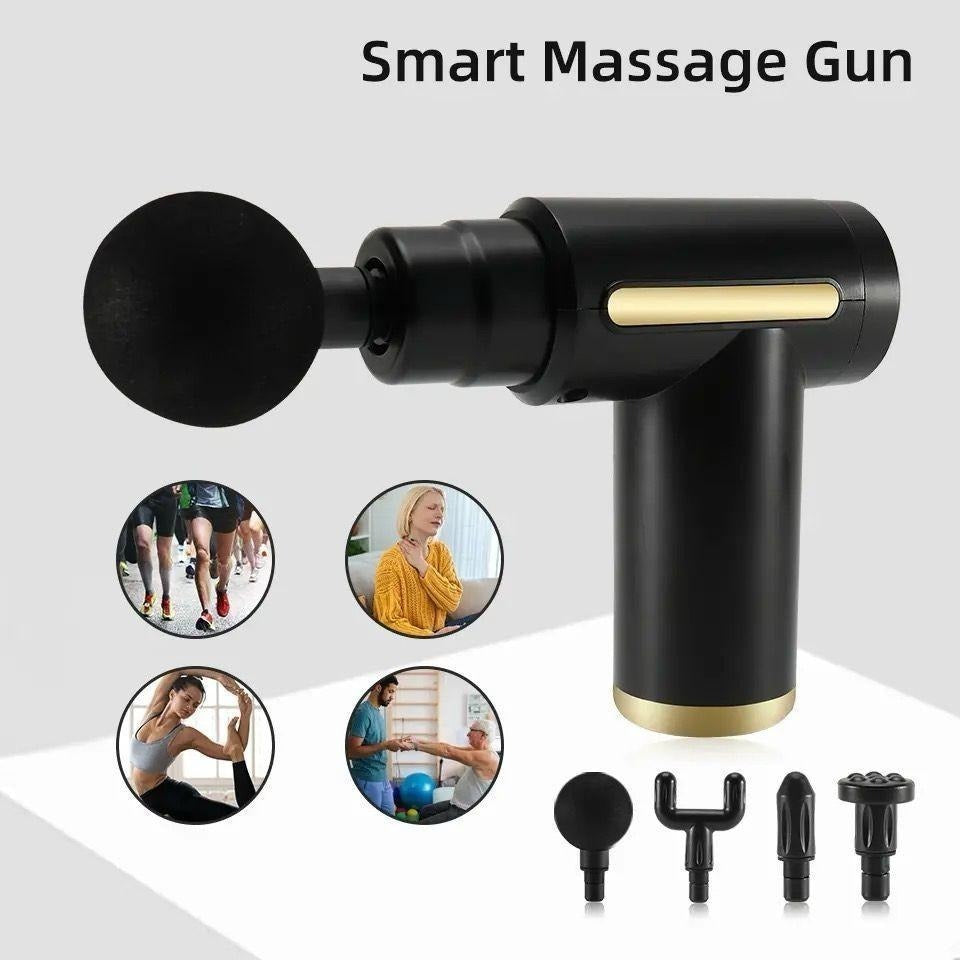 4-in-1 Rechargeable Massage Gun – 6 Speeds & 4 Massage Heads (Random Color)