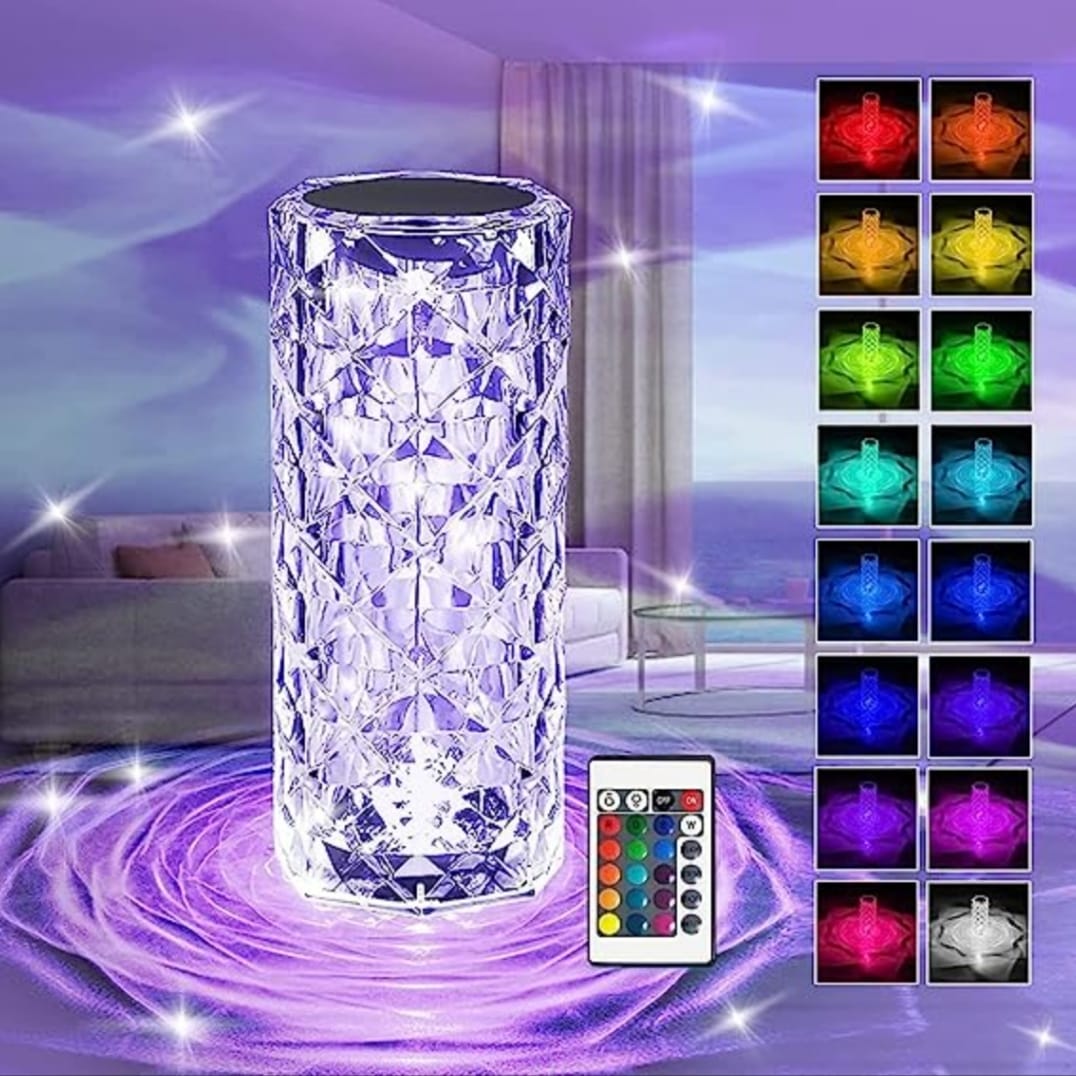 RGB Crystal Rose Diamond Table Lamp with Remote (16 Colors & Touch Control)