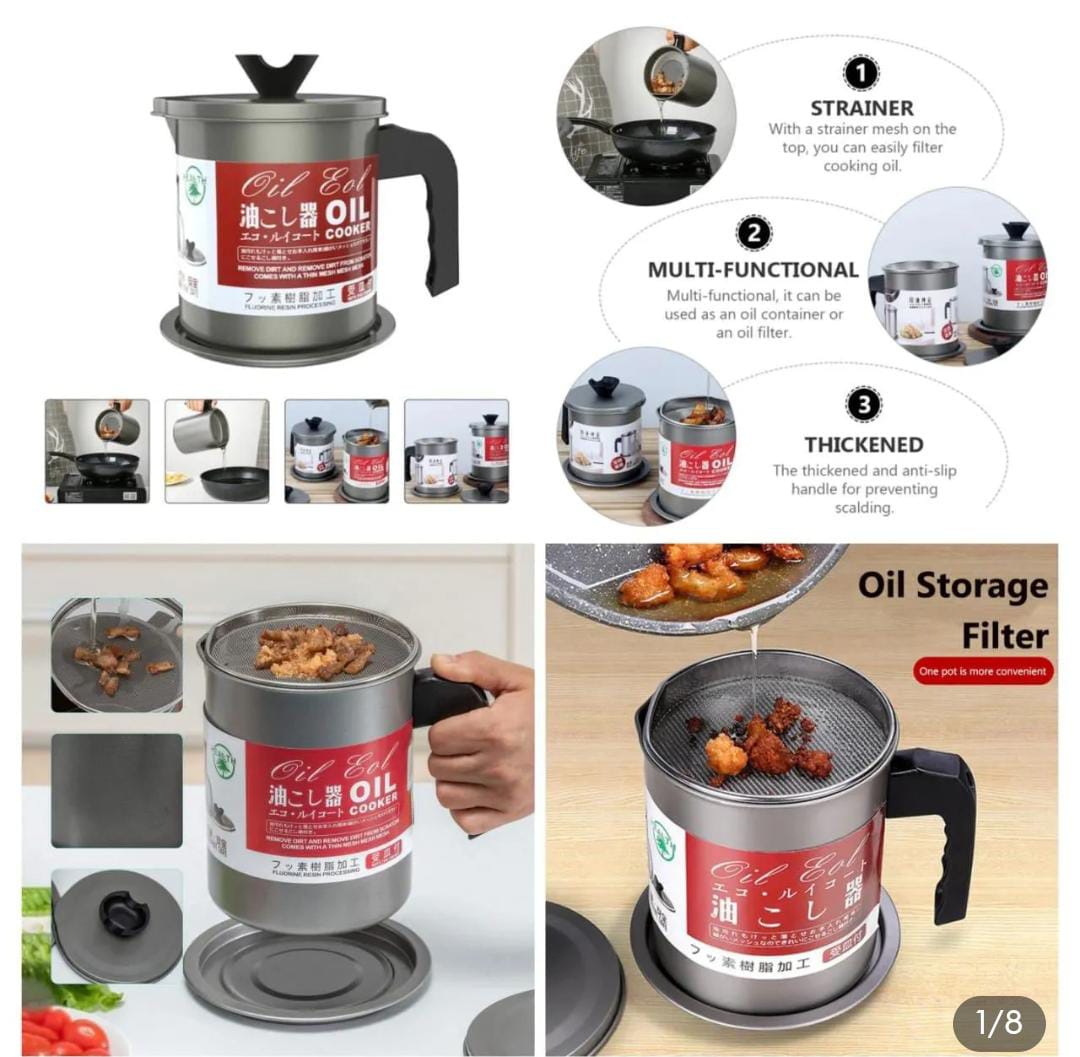 High Quality 1.4L Stainless Steel Oil Filter Pot & Kitchen Storage Container (Without Box)