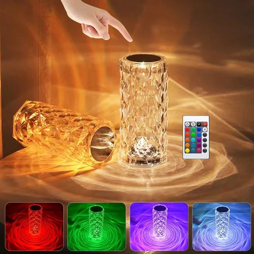 RGB Crystal Rose Diamond Table Lamp with Remote (16 Colors & Touch Control)